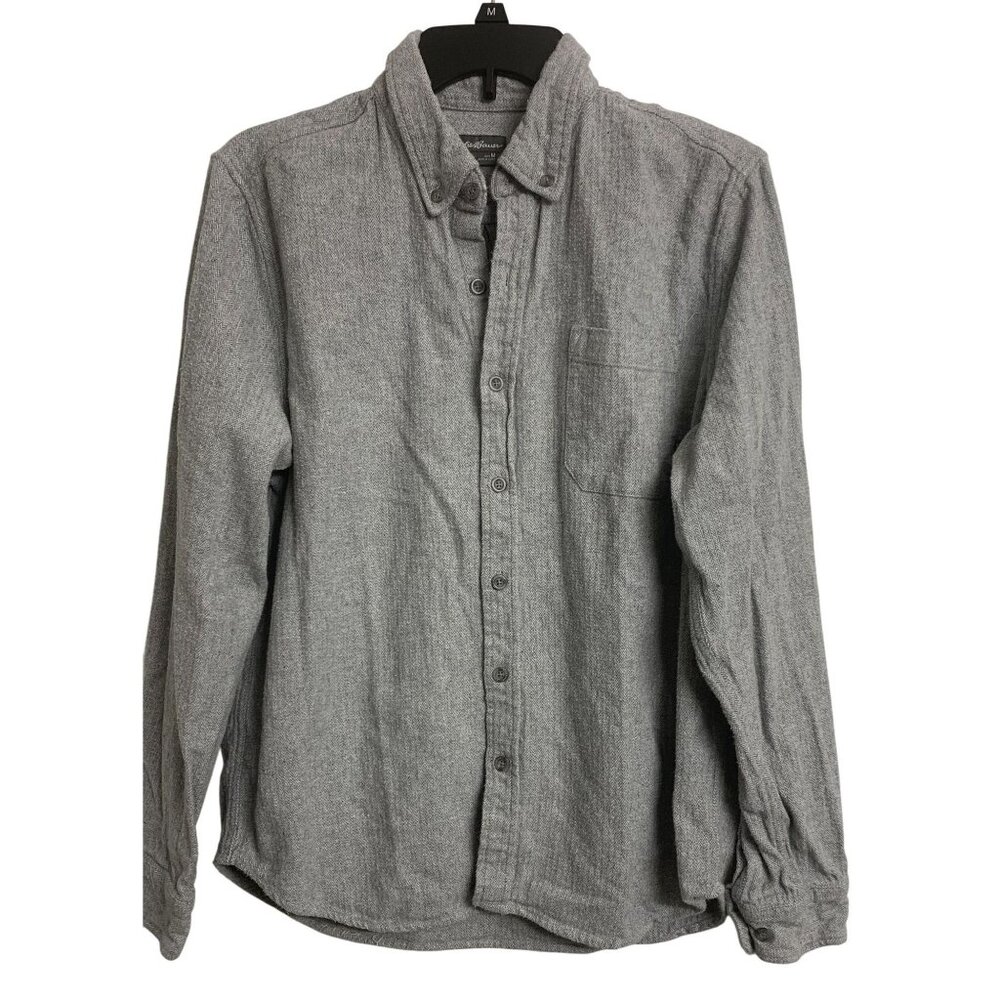 Eddie Bauer M Gray Chevron Flannel Button-Up Shirt Outdoor Classic
